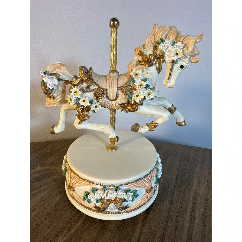 VTG San Francisco Music Box Co Carousel Horse Large Figurine #640755 Cream Works
